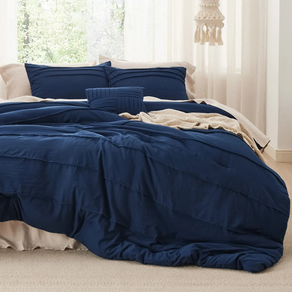 Prewashed Microfiber Pinch Pleat Comforter Set-89GSM