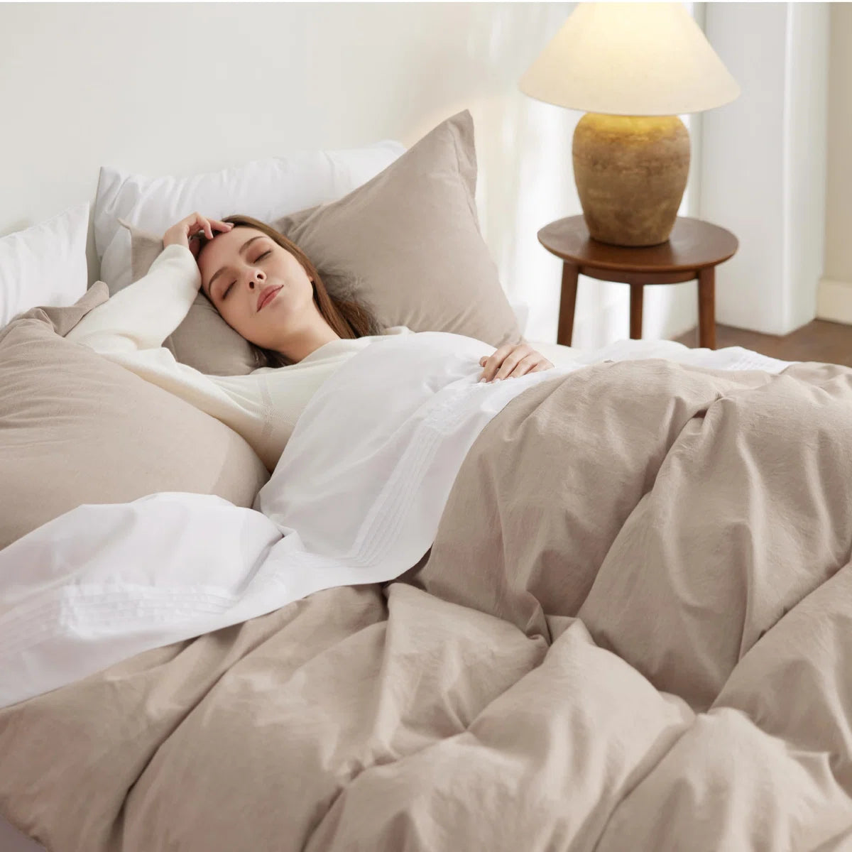 100% Washed Cotton Duvet Cover With Pillow Sham Minimalist Duvet Cover Linen Like for All Seasons