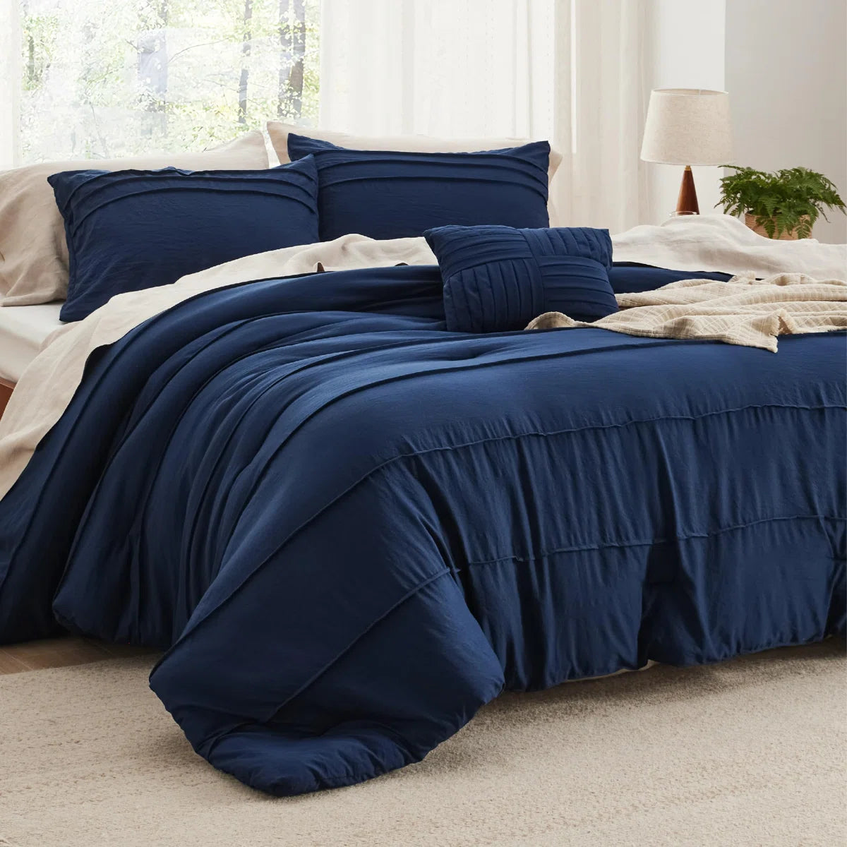 Prewashed Microfiber Pinch Pleat Comforter Set-89GSM