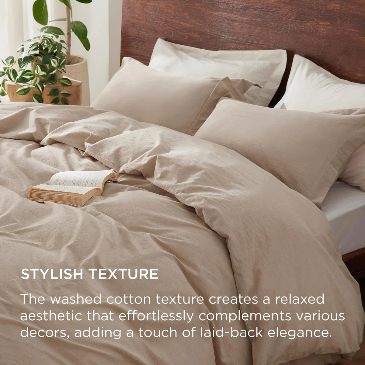 100% Washed Cotton Duvet Cover With Pillow Sham Minimalist Duvet Cover Linen Like for All Seasons