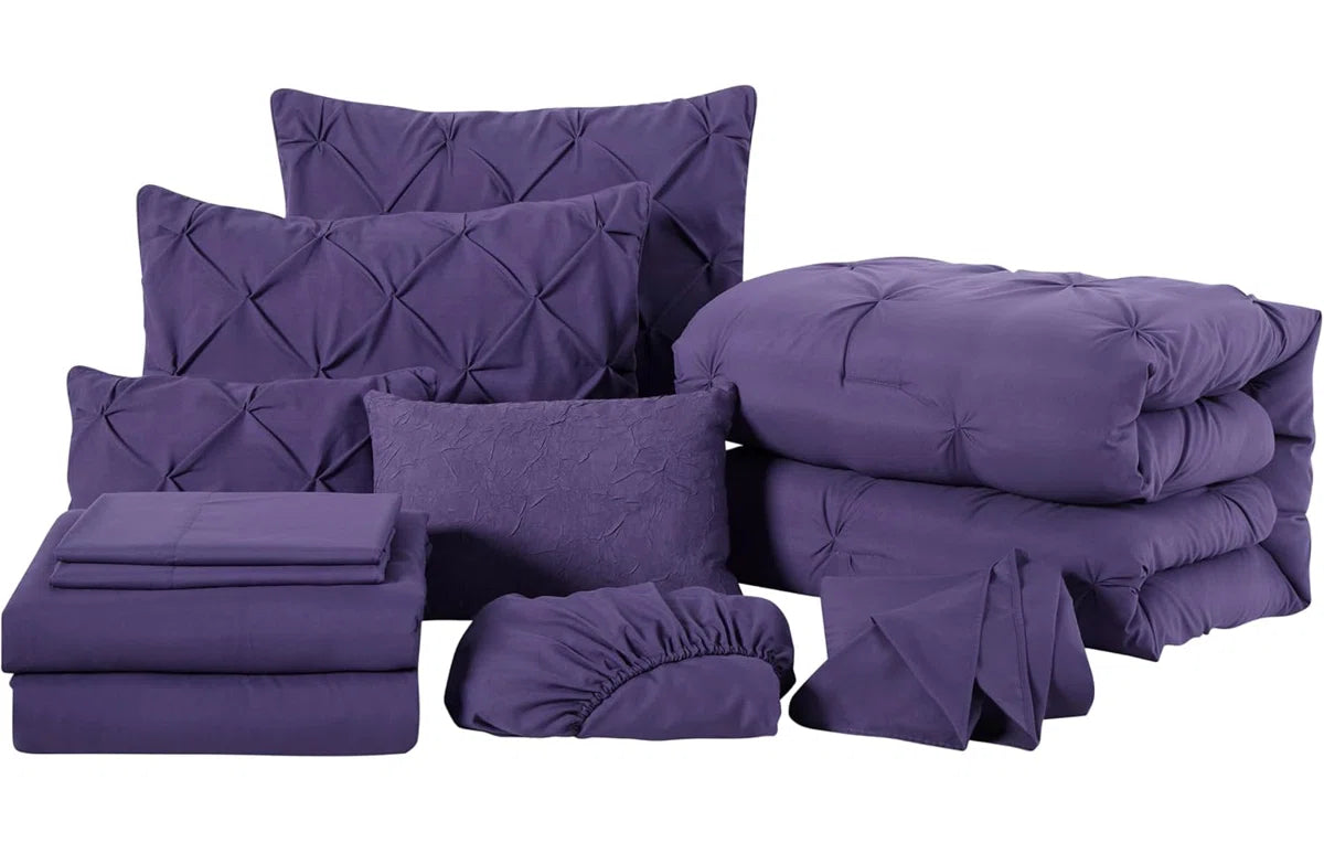 10-Piece Pintuck Bed in a Bag Comforter Set with Sheets and Decorative Pillows